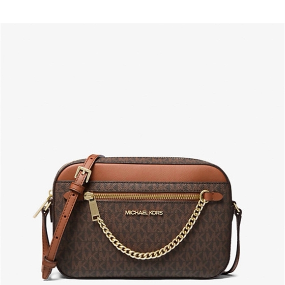 Michael Kors Brown and Gold Crossbody Bag with Signature Monogram NWT - Picture 1 of 4